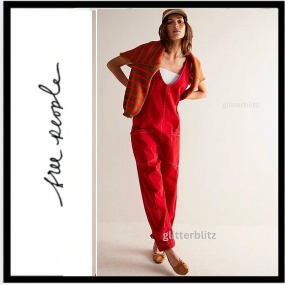 Free People Pants - Free People We The Free High Roller Jumpsuit ❤️ HEARTS EYE RED